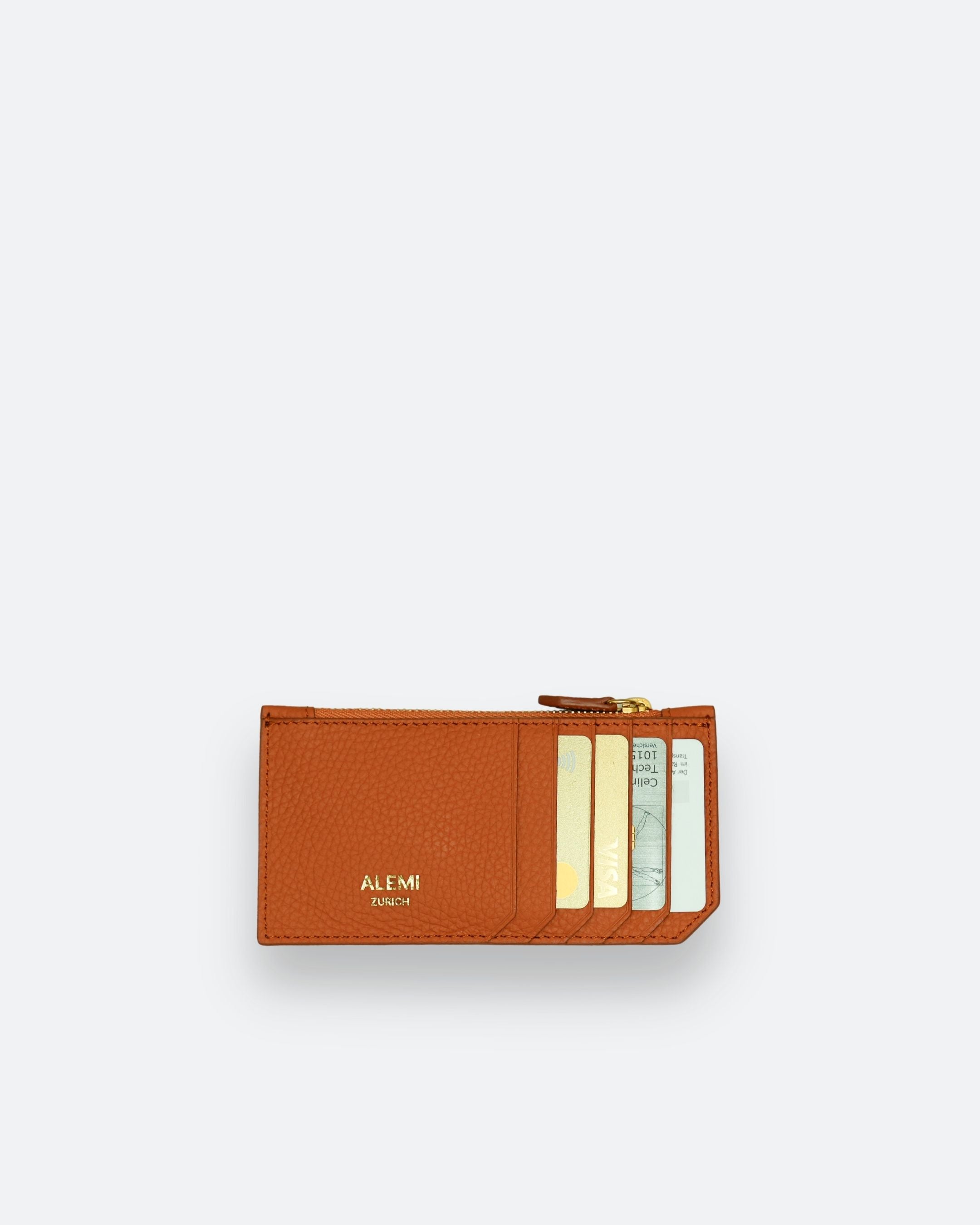 ALEMI Zurich | CARDHOLDER | Accessoires | Burnt Orange | Soft Grain Leather | Front with cards