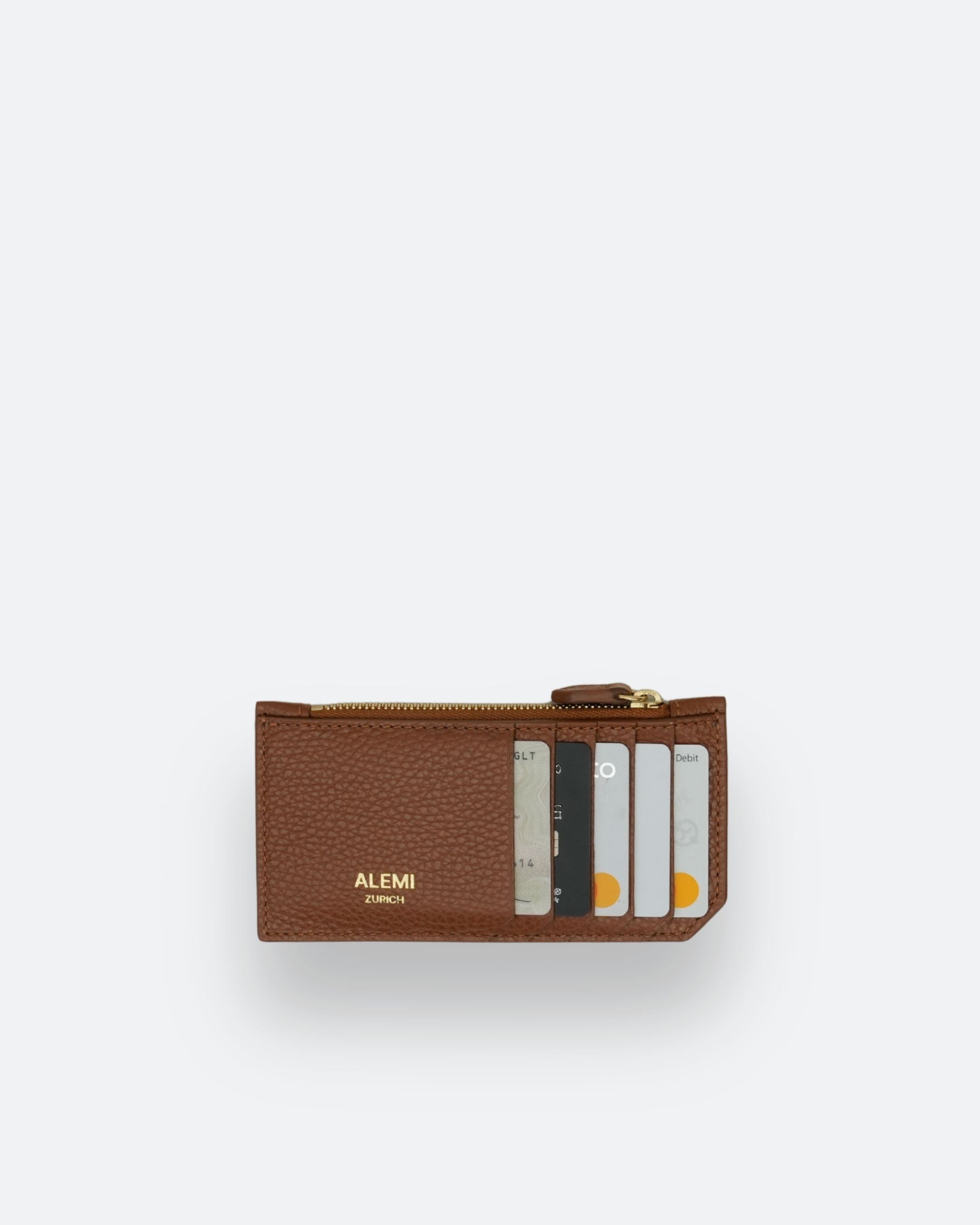 ALEMI Zurich | CARDHOLDER | Accessoires | Cognac | Soft Grain Leather | Front with cards white