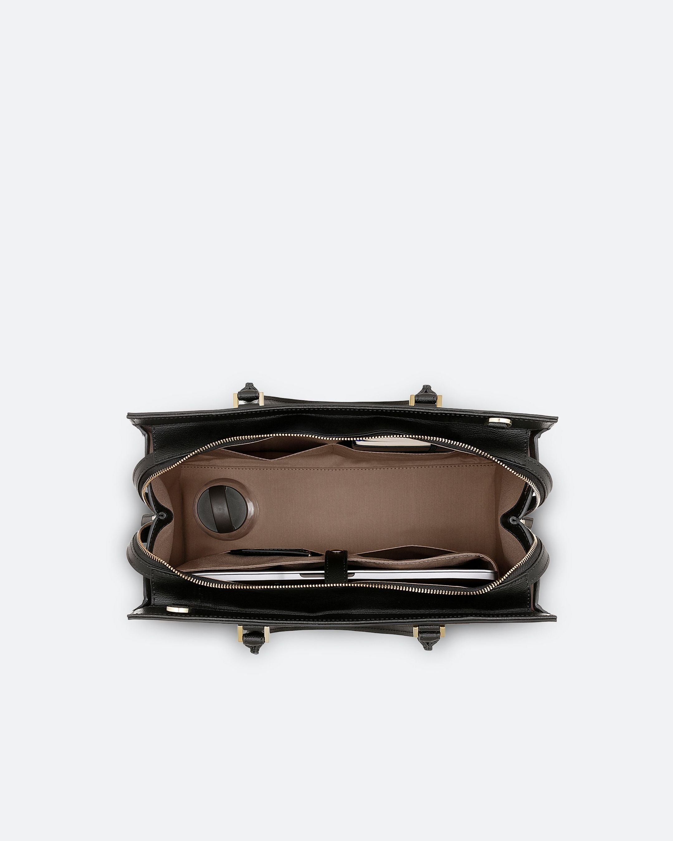 ALEMI Zurich | CENTRAL | Laptop Bag | Black | Pebbled Leather | Bag inside
