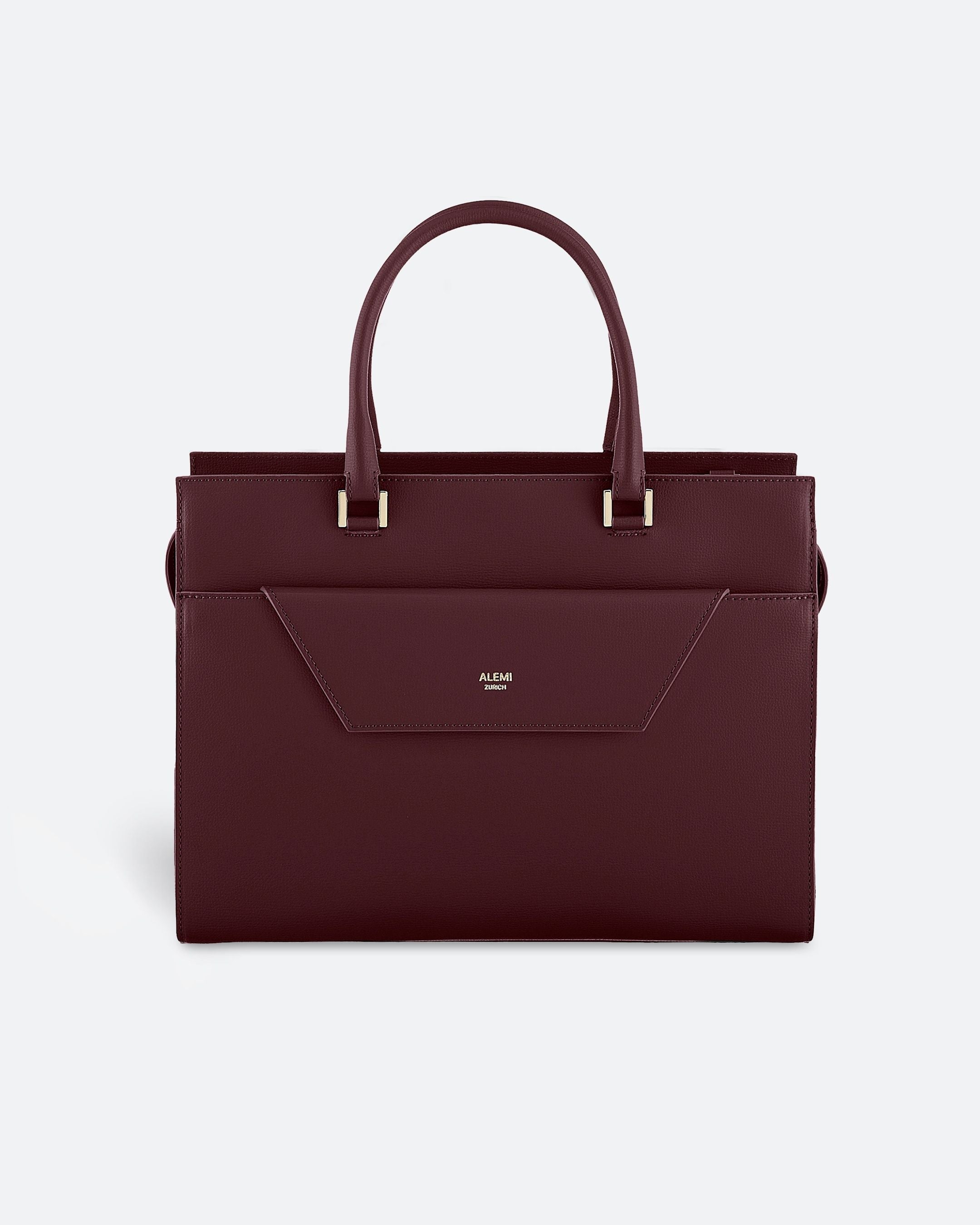ALEMI Zurich | CENTRAL | Laptop Bag | Maroon Red | Pebbled Leather | Bag front