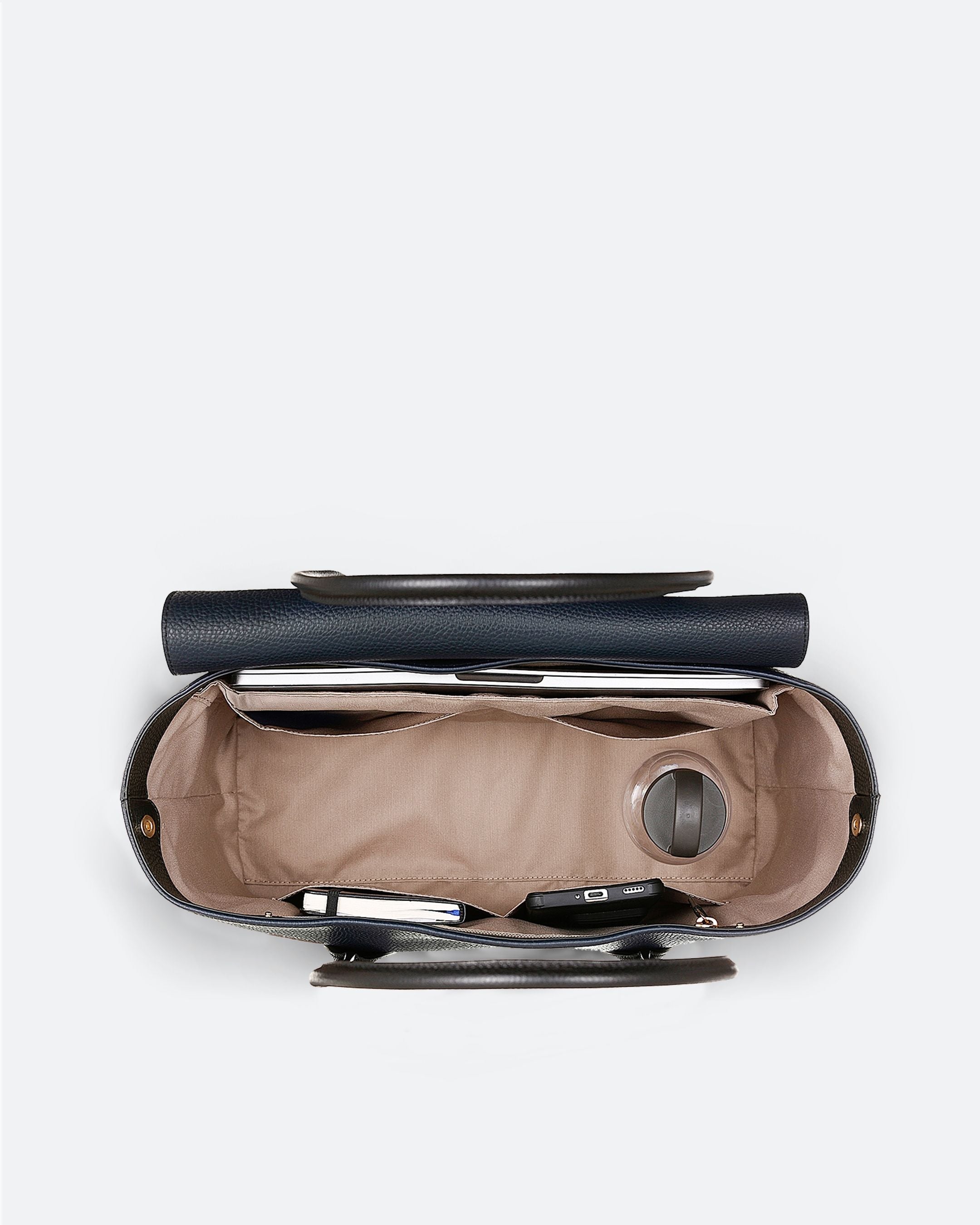 ALEMI Zurich | IDA | Laptop Bag | Black-Navy | Soft Grain Leather | Bag inside