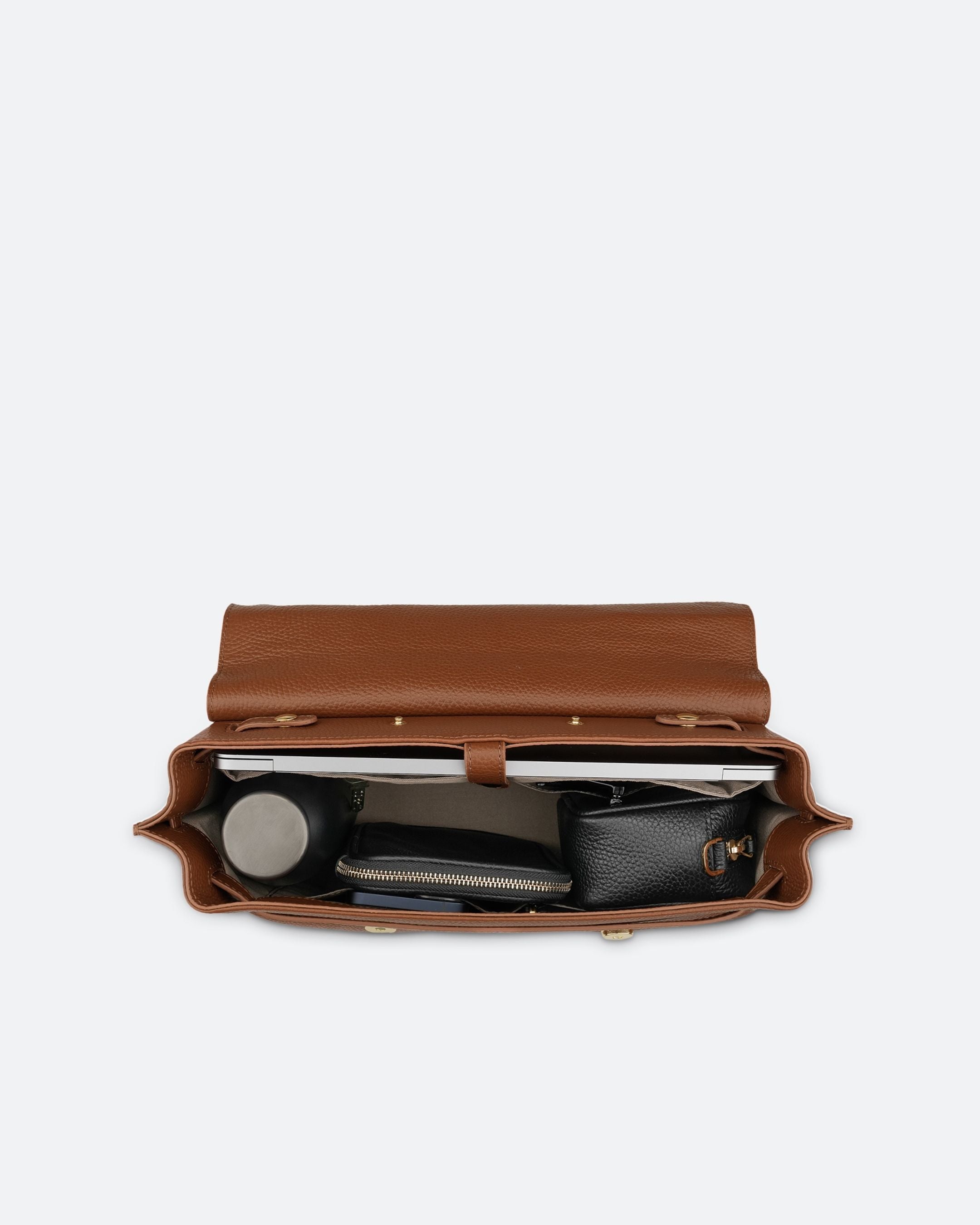 ALEMI Zurich | VIADUKT DAY | Laptop Bag | Cognac | Soft Grain Leather | Bag inside