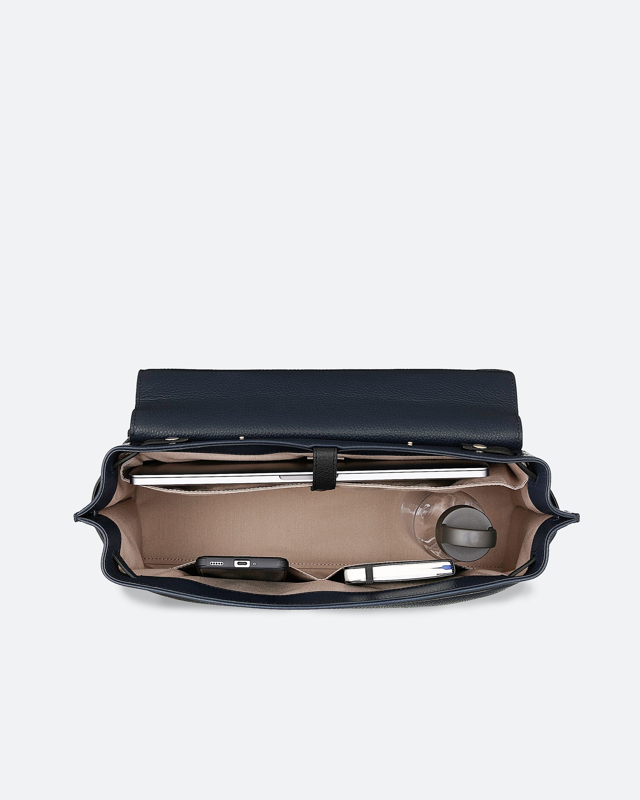 ALEMI Zurich | VIADUKT WORK | Laptop Bag | Black-Navy | Soft Grain Leather | Bag inside