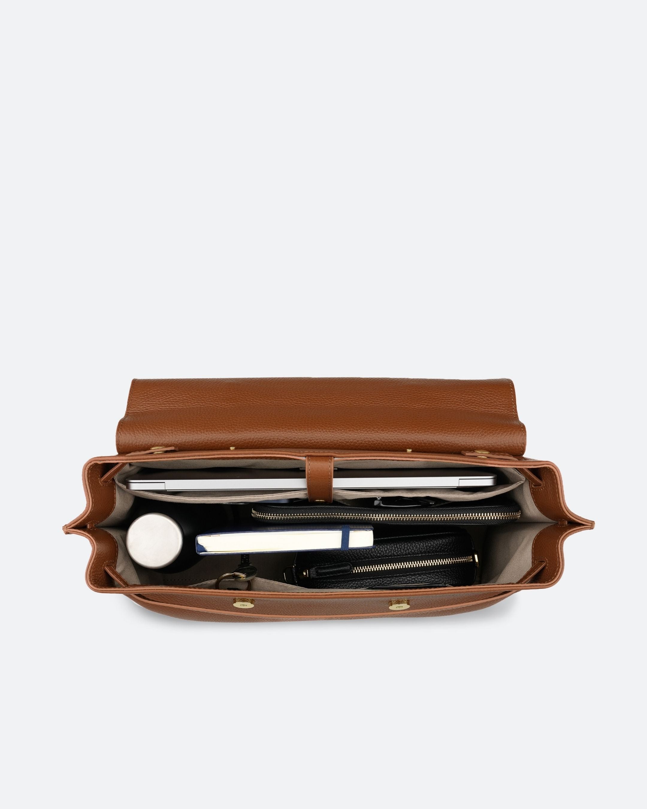 ALEMI Zurich | VIADUKT WORK | Laptop Bag | Cognac | Soft Grain Leather | Bag inside