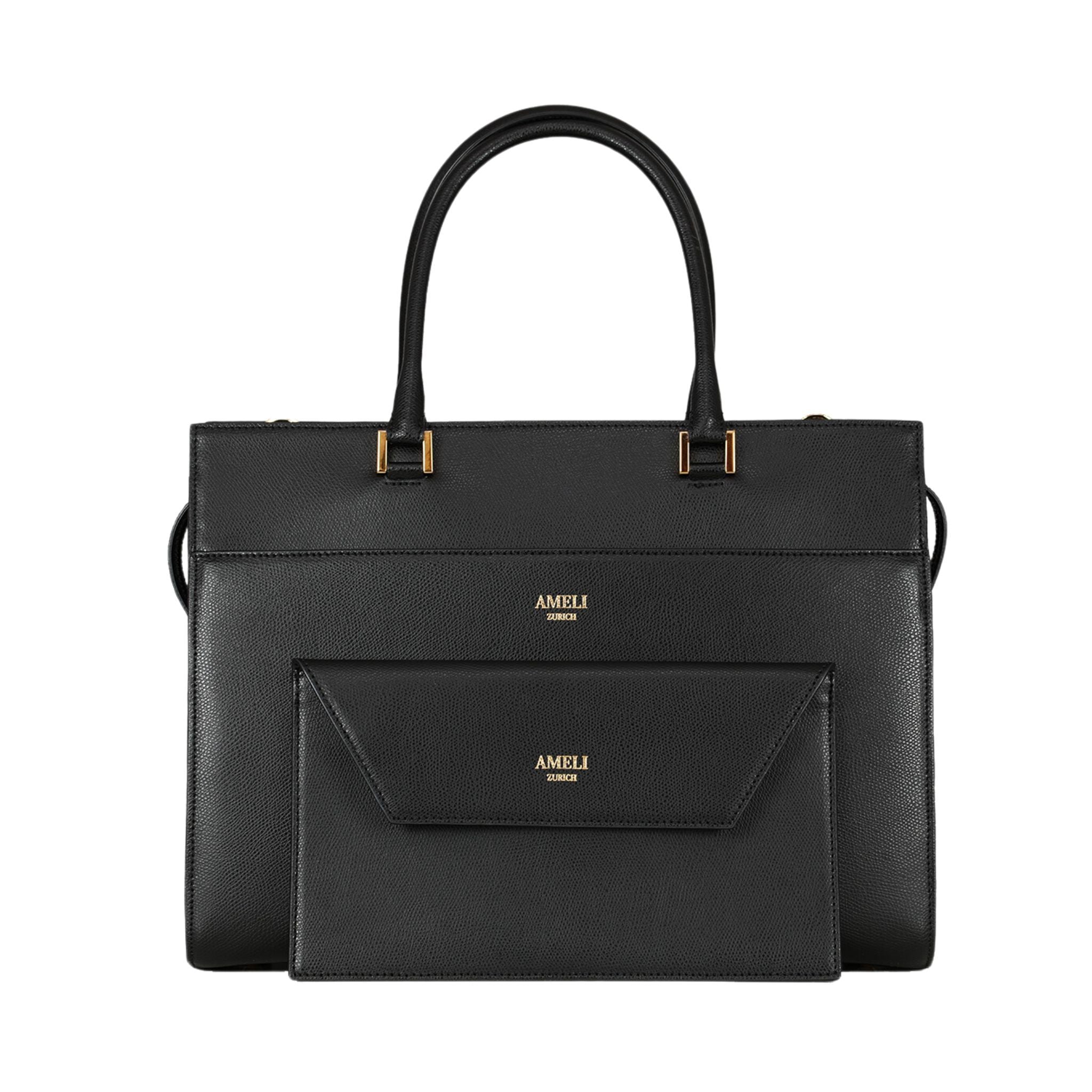 AMELI Zurich | CENTRAL | Black | Pebbled Leather | Laptop bag + Clutch