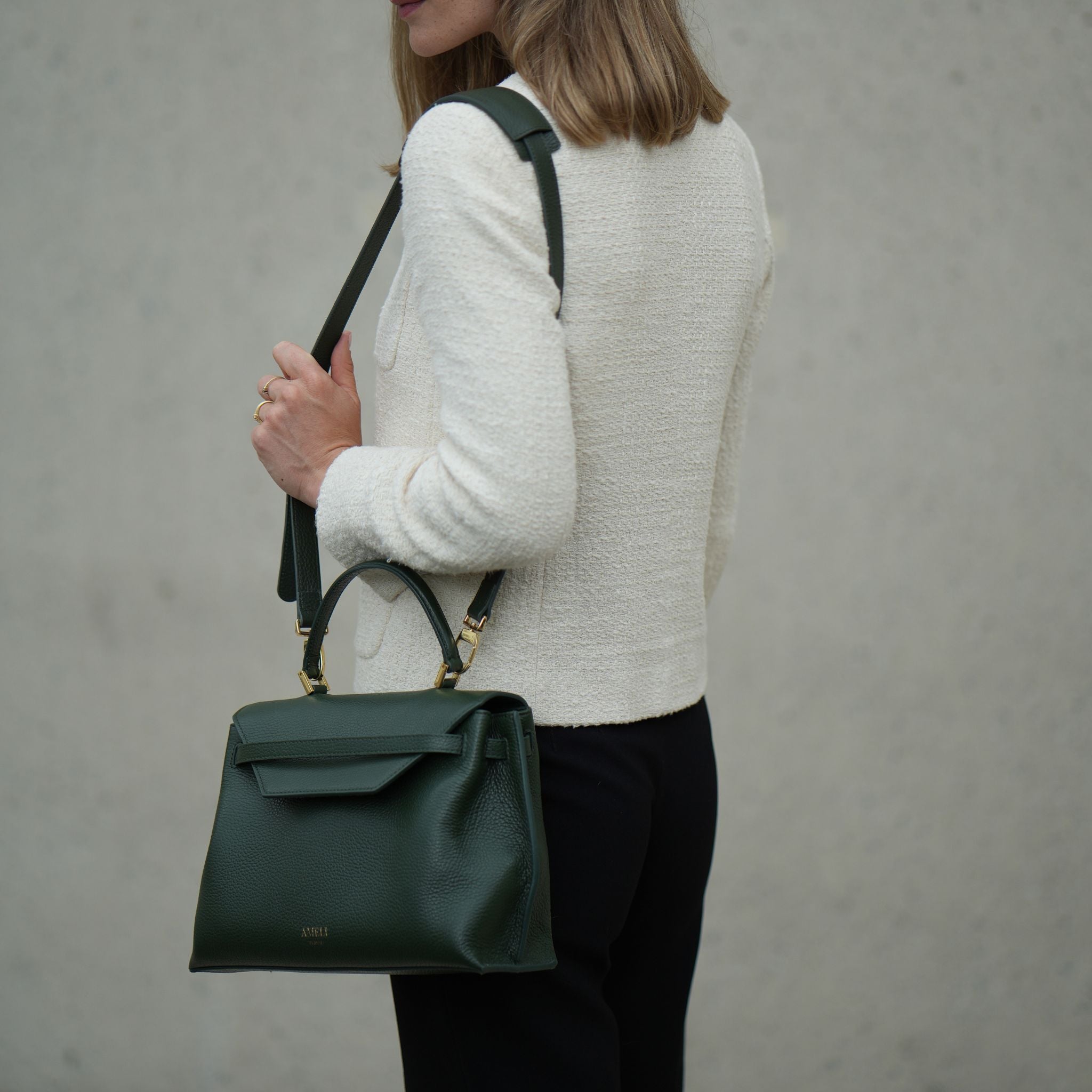 AMELI Zurich | Shoulder Pad | Dark Green | Soft Grain Leather | Front