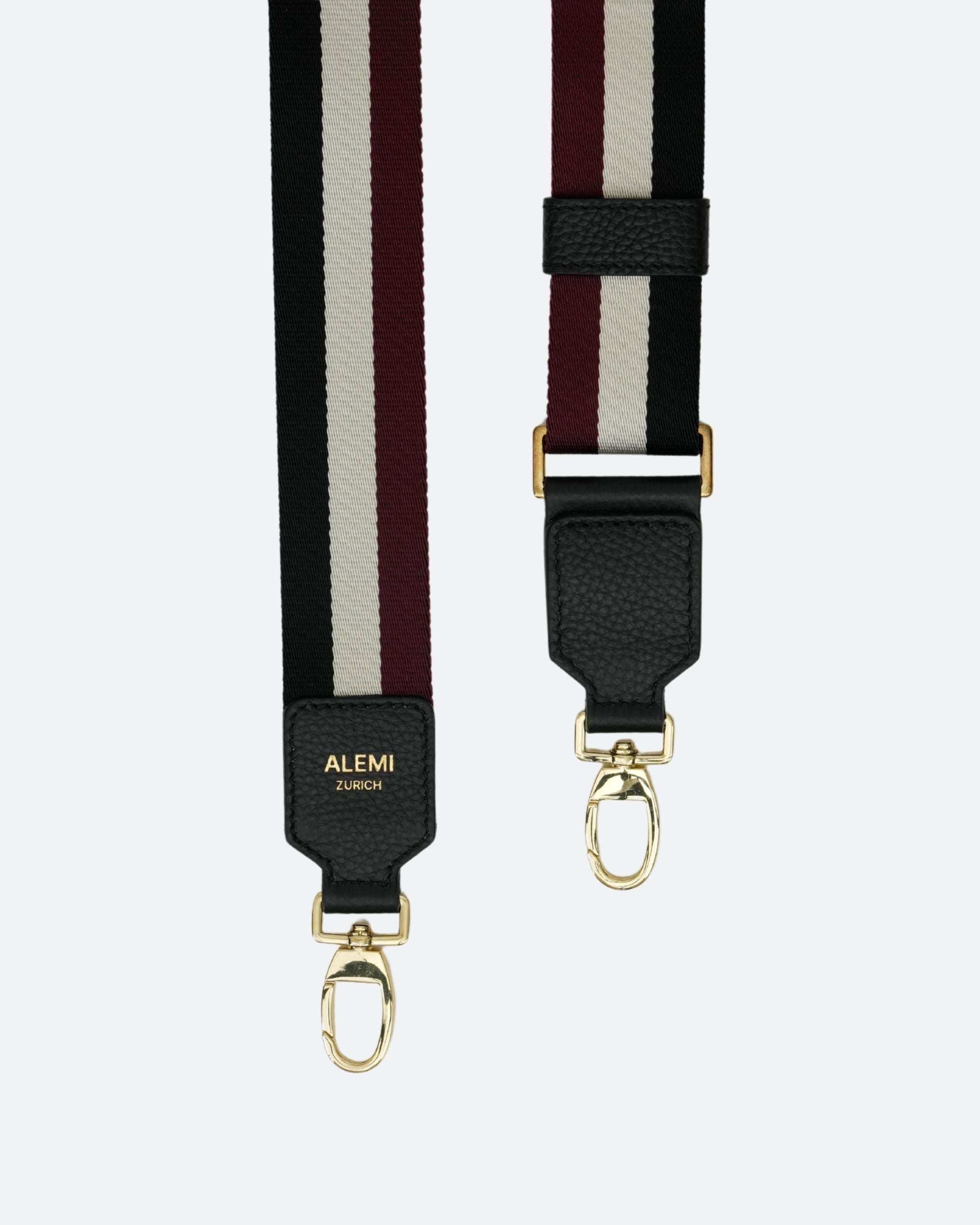 ALEMI Zurich | Adjustable Strap | Black with Maroon | Soft Grain Leather | Strap locks