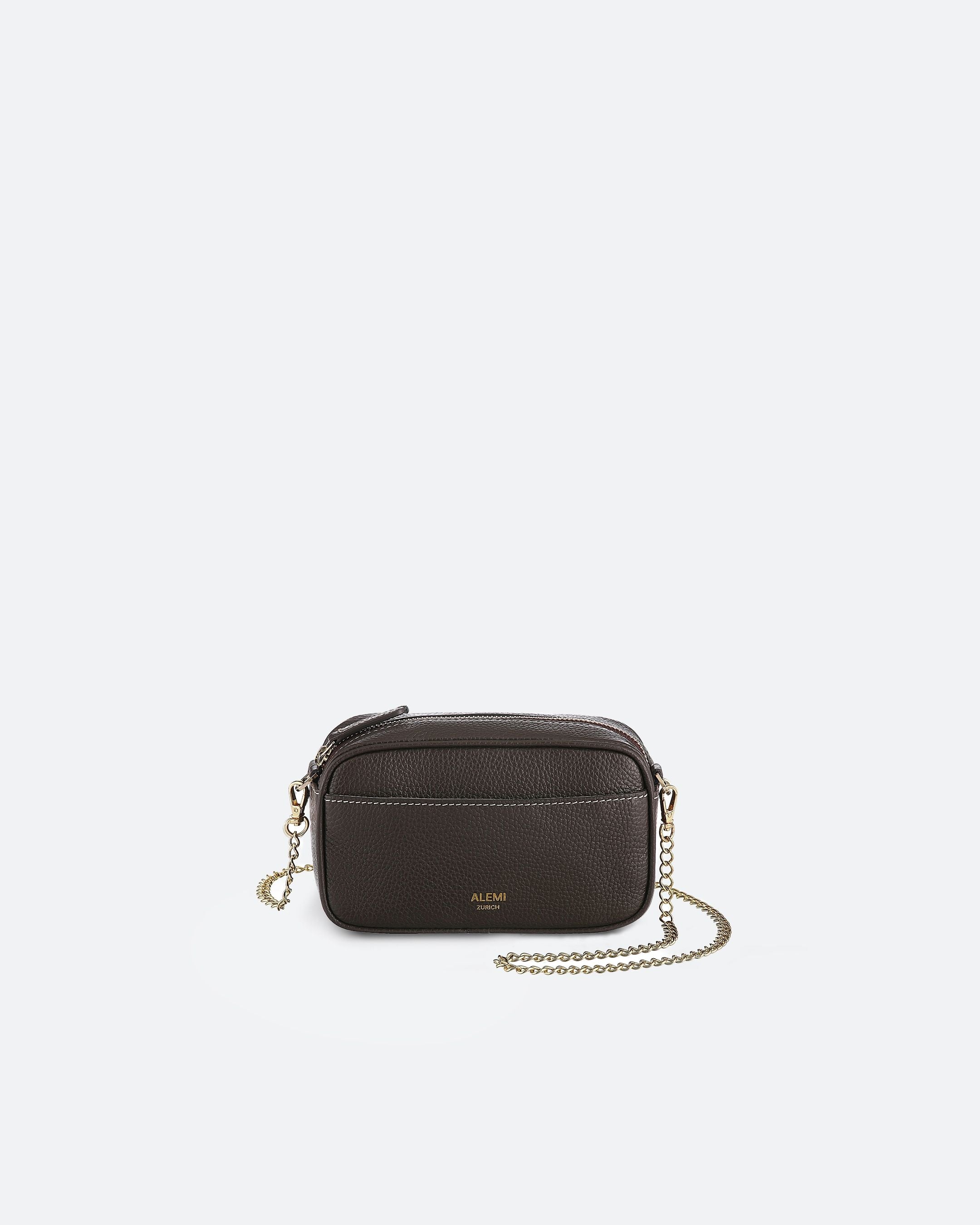ALEMI Zurich | BELVOIR | Small Bag | Dark Brown Embossed | Soft Grain Leather | Bag front
