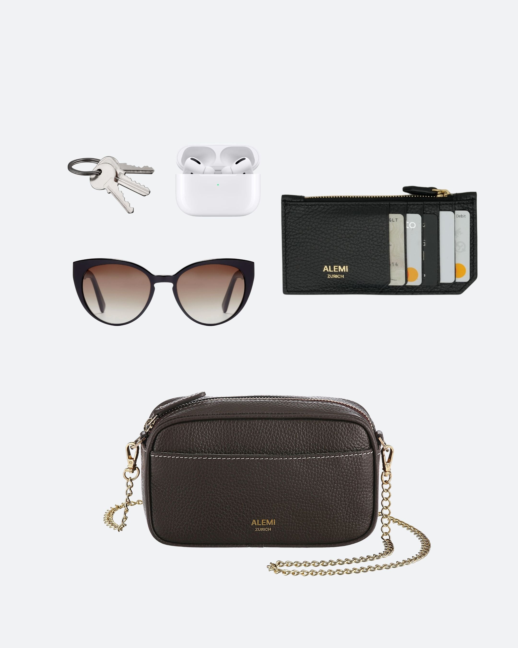 ALEMI Zurich | BELVOIR | Small Bag | Dark Brown | Soft Grain Leather | What fits in the bag