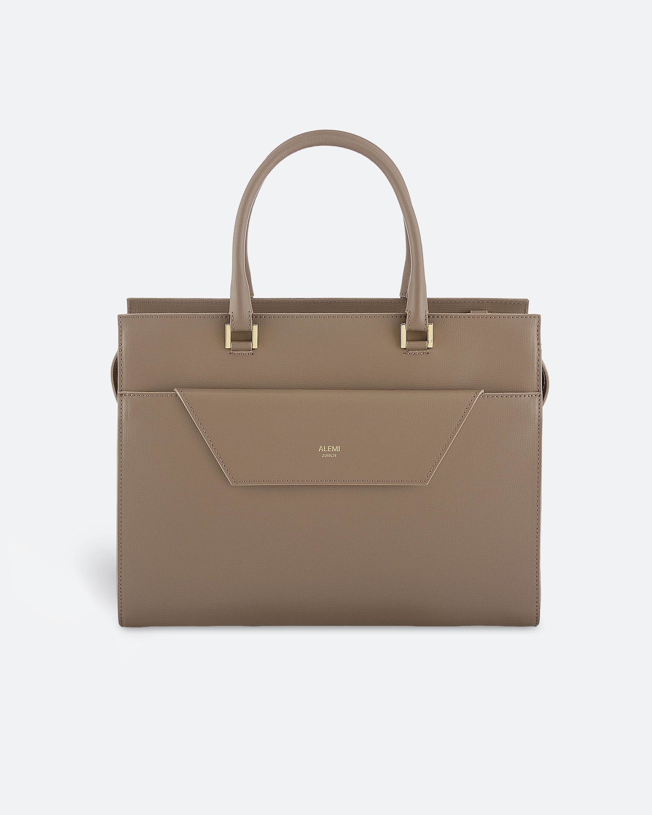 ALEMI Zurich | CENTRAL | Laptop Bag | Greige | Pebbled Leather | Bag front