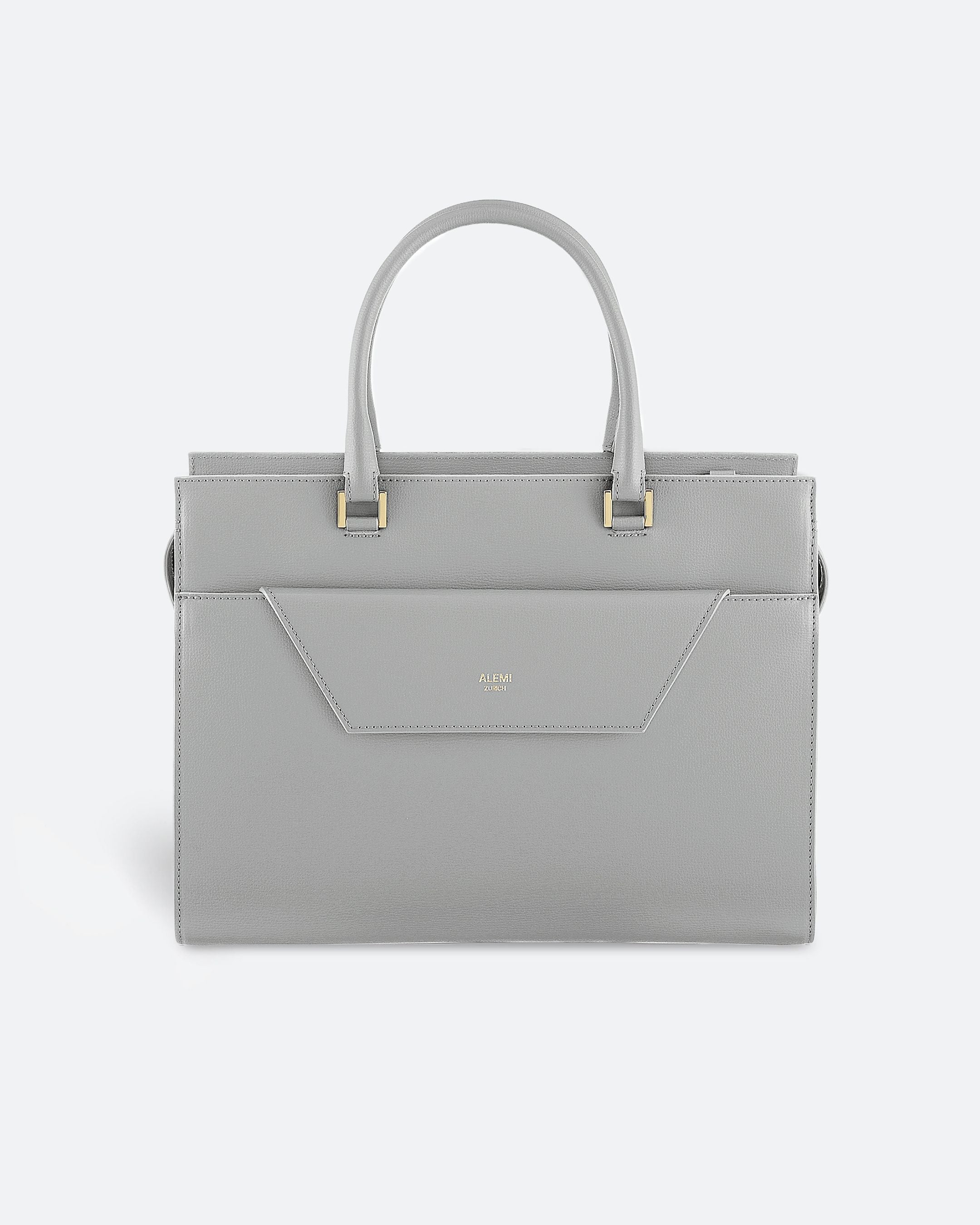 ALEMI Zurich | CENTRAL | Laptop Bag | Slate Gray | Pebbled Leather | Bag front