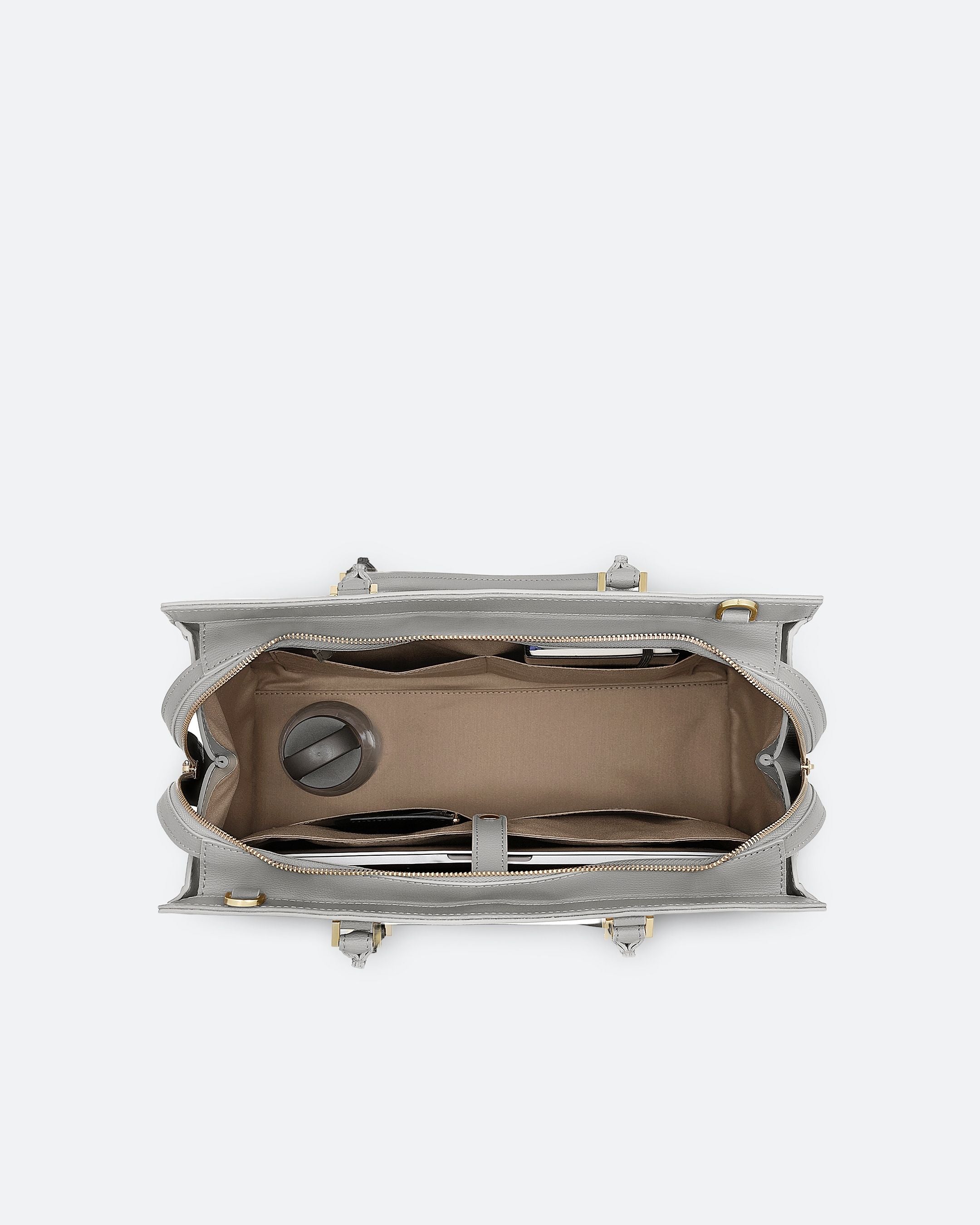 ALEMI Zurich | CENTRAL | Laptop Bag | Slate Gray | Pebbled Leather | Bag inside