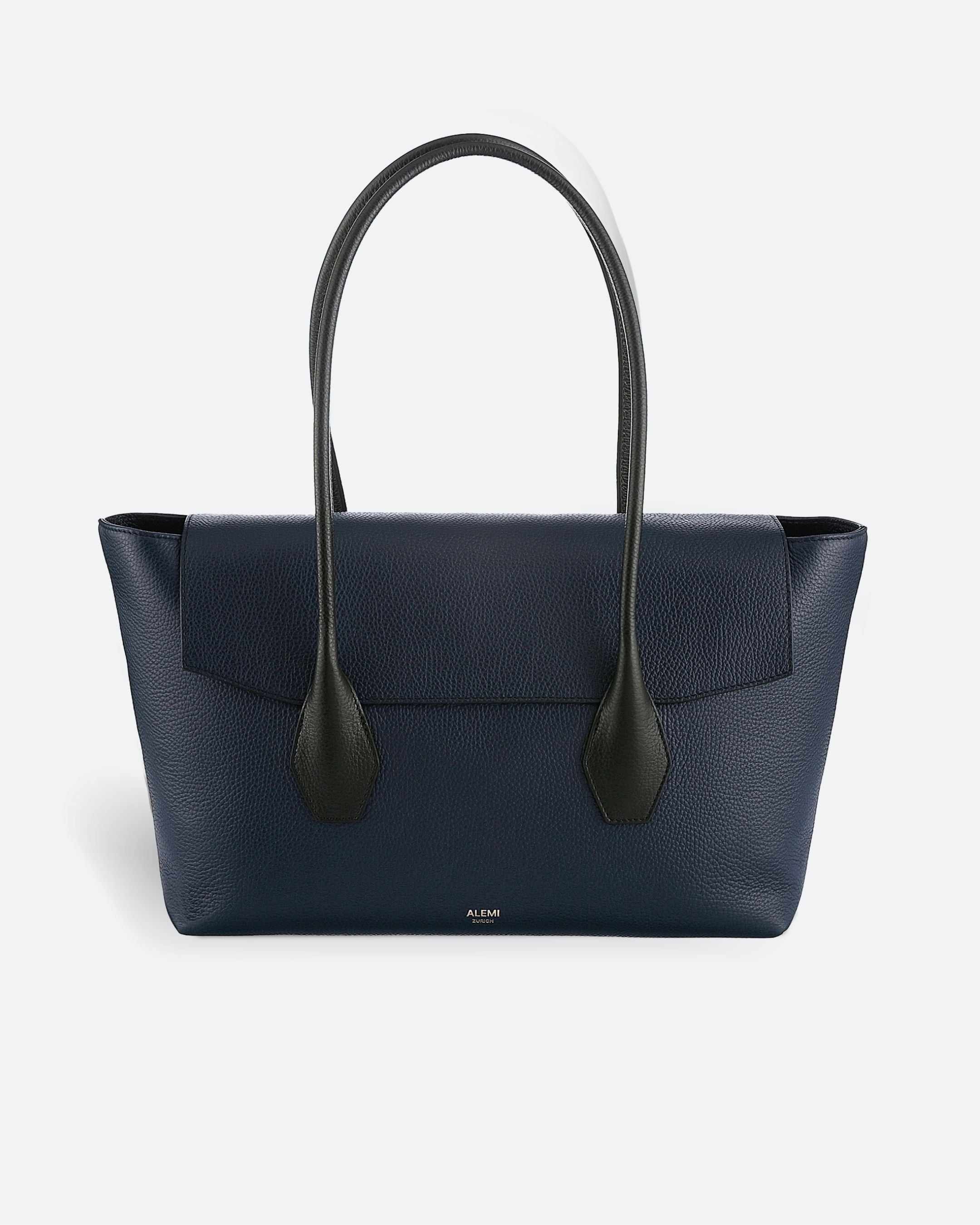 ALEMI Zurich | IDA | Laptop Bag |  Black-Navy | Soft Grain Leather | Bag front