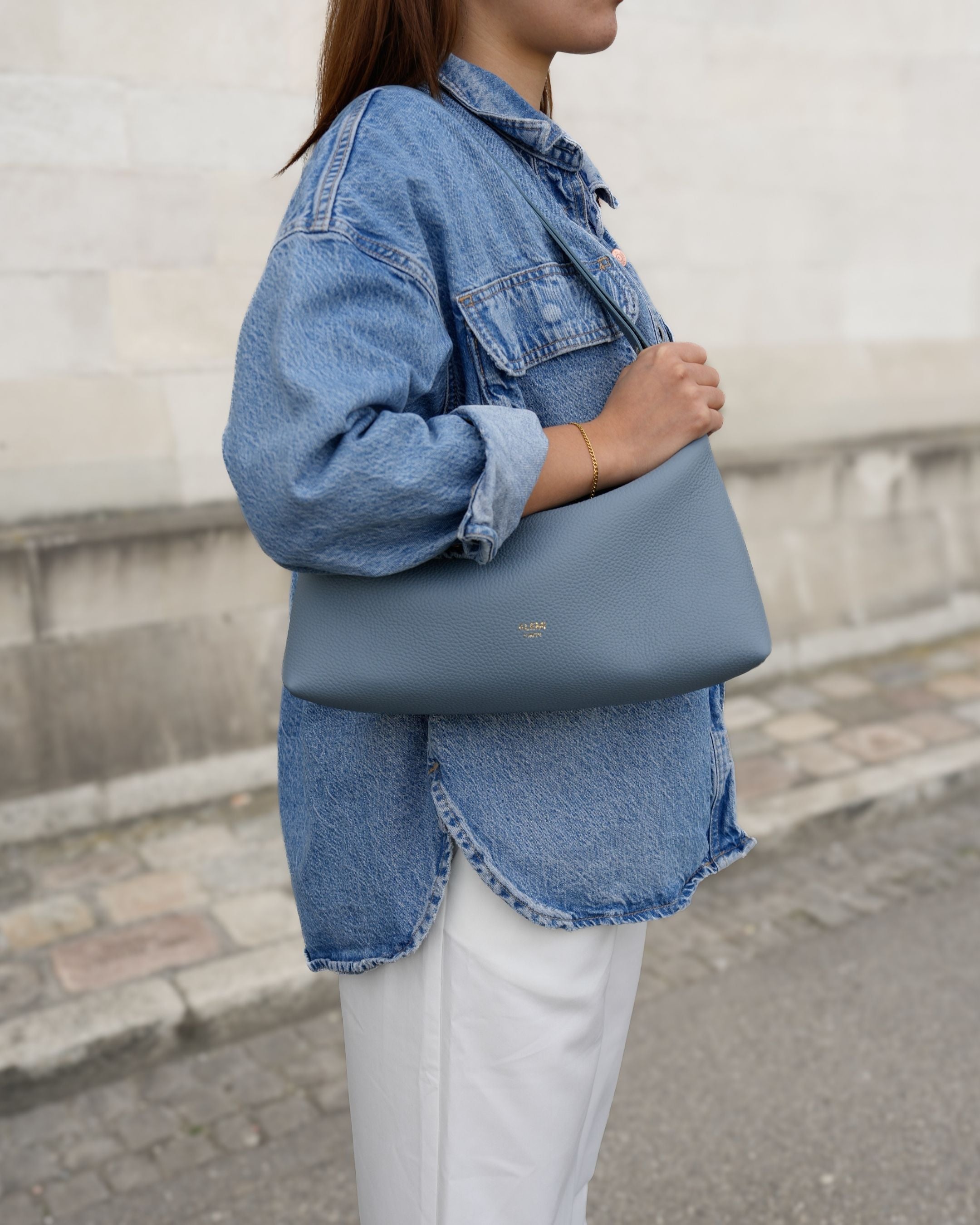ALEMI Zurich | LETTEN SMALL | Small Bag | Ice Blue I Soft Grain Leather | Bag on shoulder