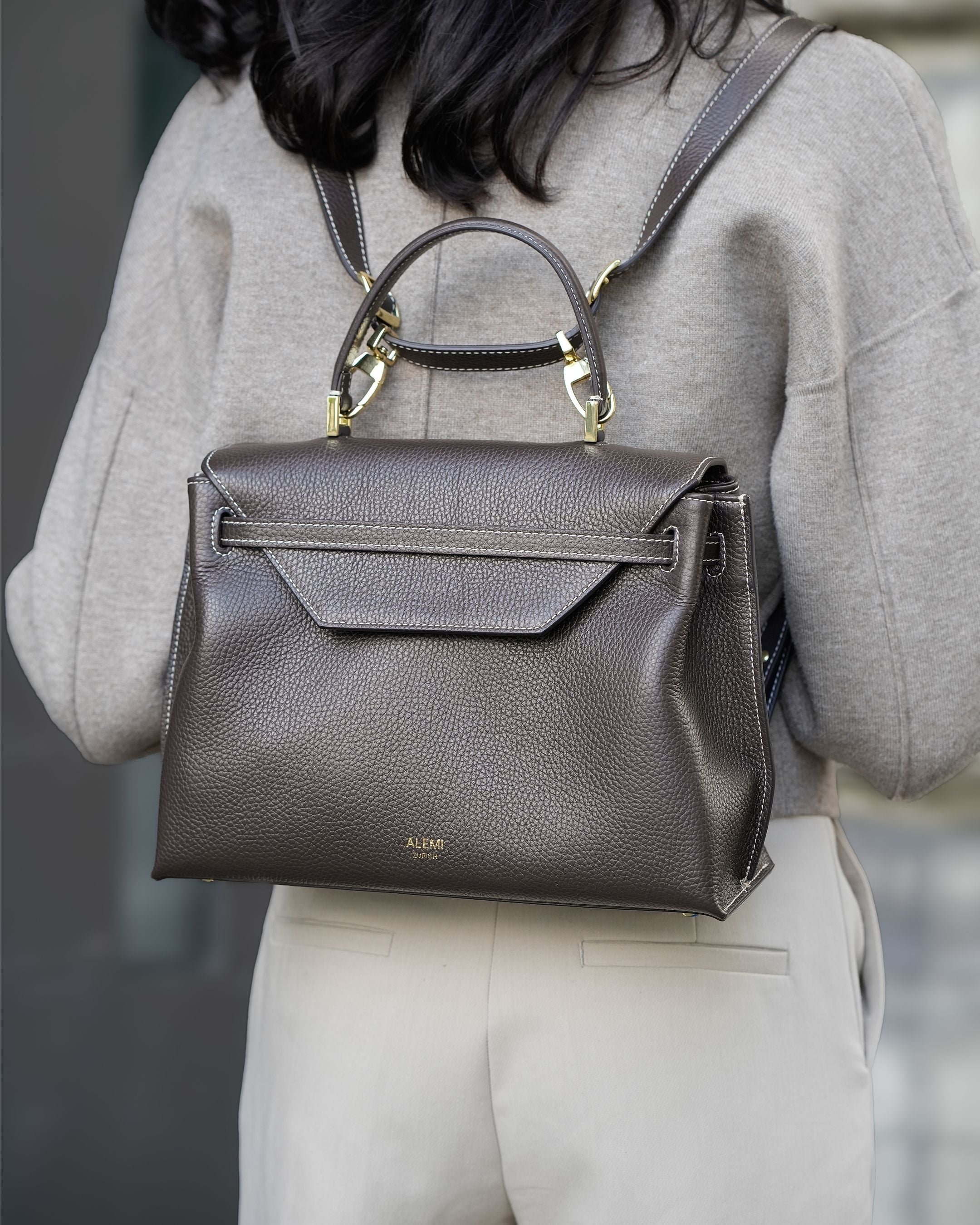 ALEMI Zurich | VIADUKT | Small Bag | Dark Brown | Soft Grain Leather | Bag as Backpack