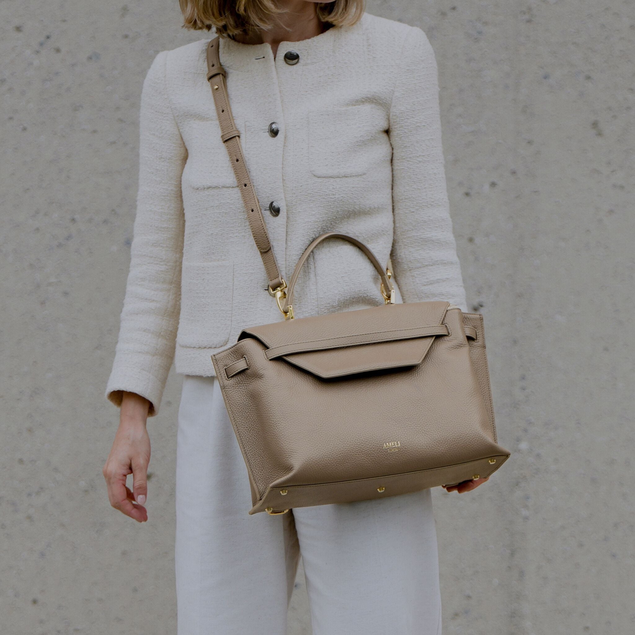AMELI Zurich | LEATHER STRAP LONG | Greige | Soft Grain Leather | With VIADUKT DAY